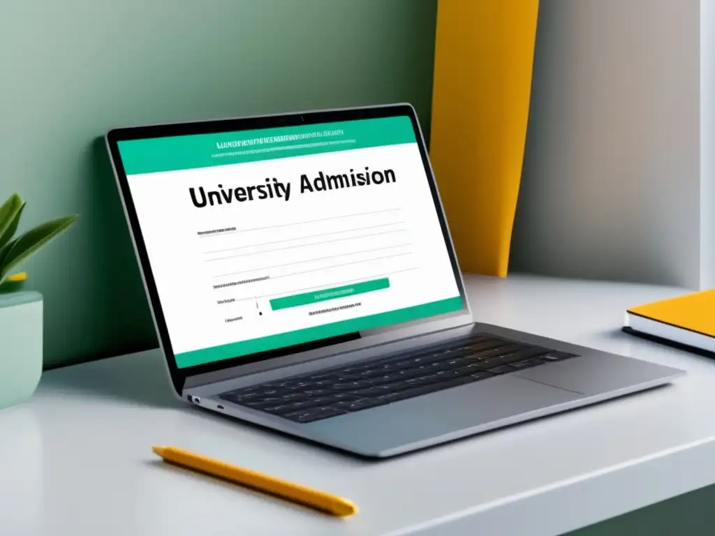 Formulario digital de admisión universitaria en laptop Laptop minimalista con pantalla de alta resolución mostrando formulario de admisión universitaria digital