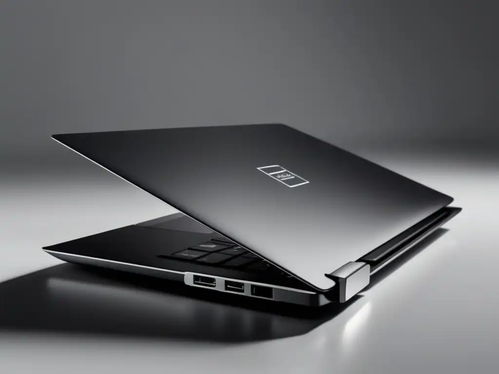 Laptop elegante y minimalista con lid cerrado Laptop minimalista con tapa cerrada en fondo blanco