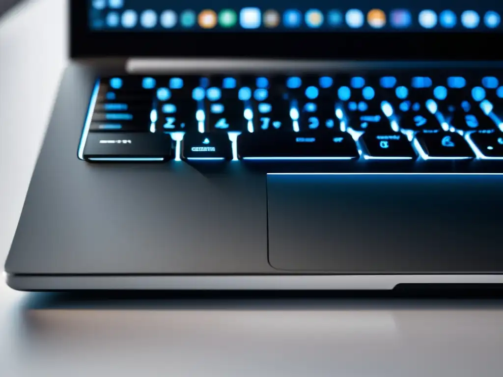 Laptop minimalista con teclado iluminado Laptop minimalista con teclado HD y protección de datos en universidades