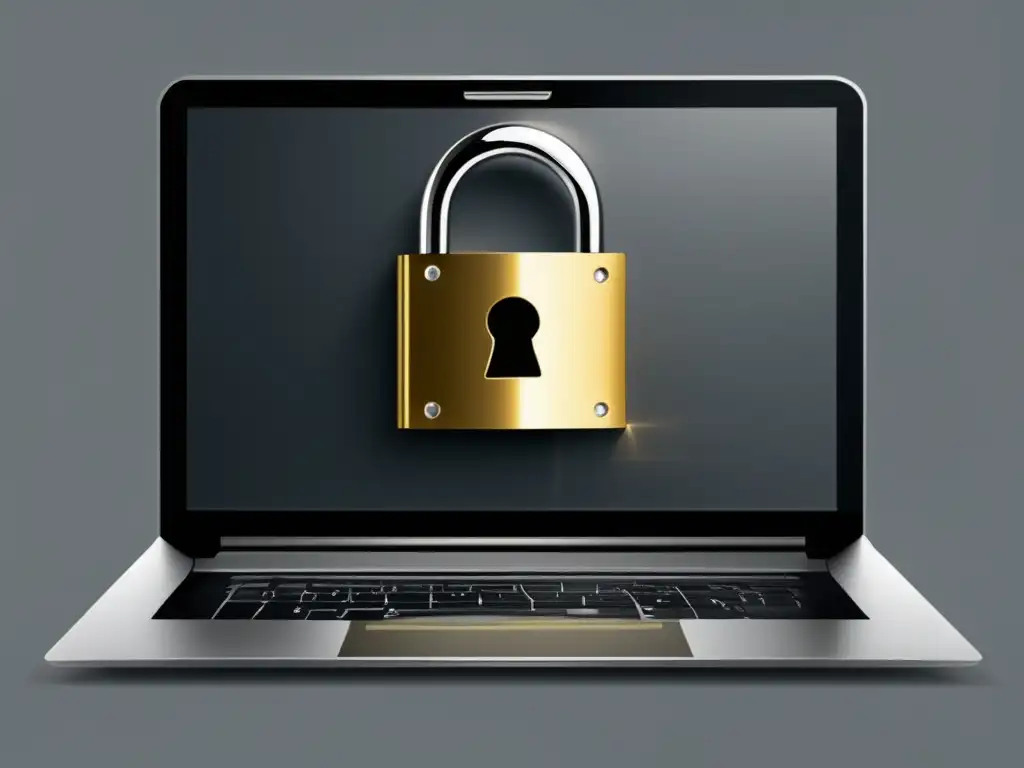 Laptop minimalista con candado: privacidad y protección Laptop moderno con candado grabado, simbolizando privacidad y protección de datos - Privacidad en admisiones universitarias