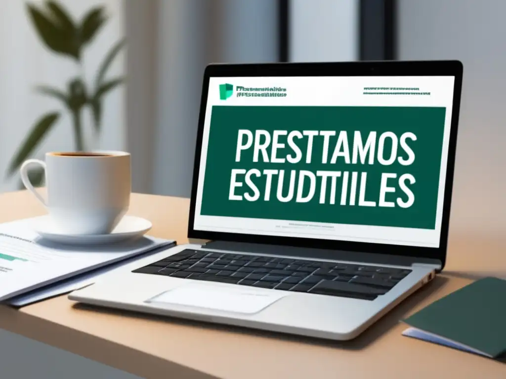 Préstamos Estudiantiles 2023: Investigación y preparación Laptop moderno con documentos: Préstamos estudiantiles 2023, investigación, preparación y aplicación