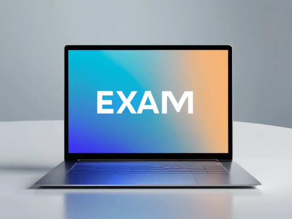 Laptop moderno con plataforma de examen virtual Laptop moderno y minimalista con pantalla de alta resolución mostrando plataforma de exámenes virtuales