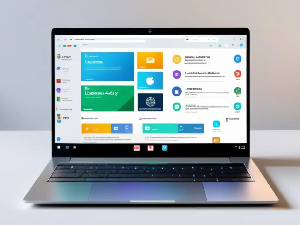 Laptop minimalista con recursos educativos Laptop moderno con pantalla vibrante mostrando recursos educativos gratuitos y plataformas en línea