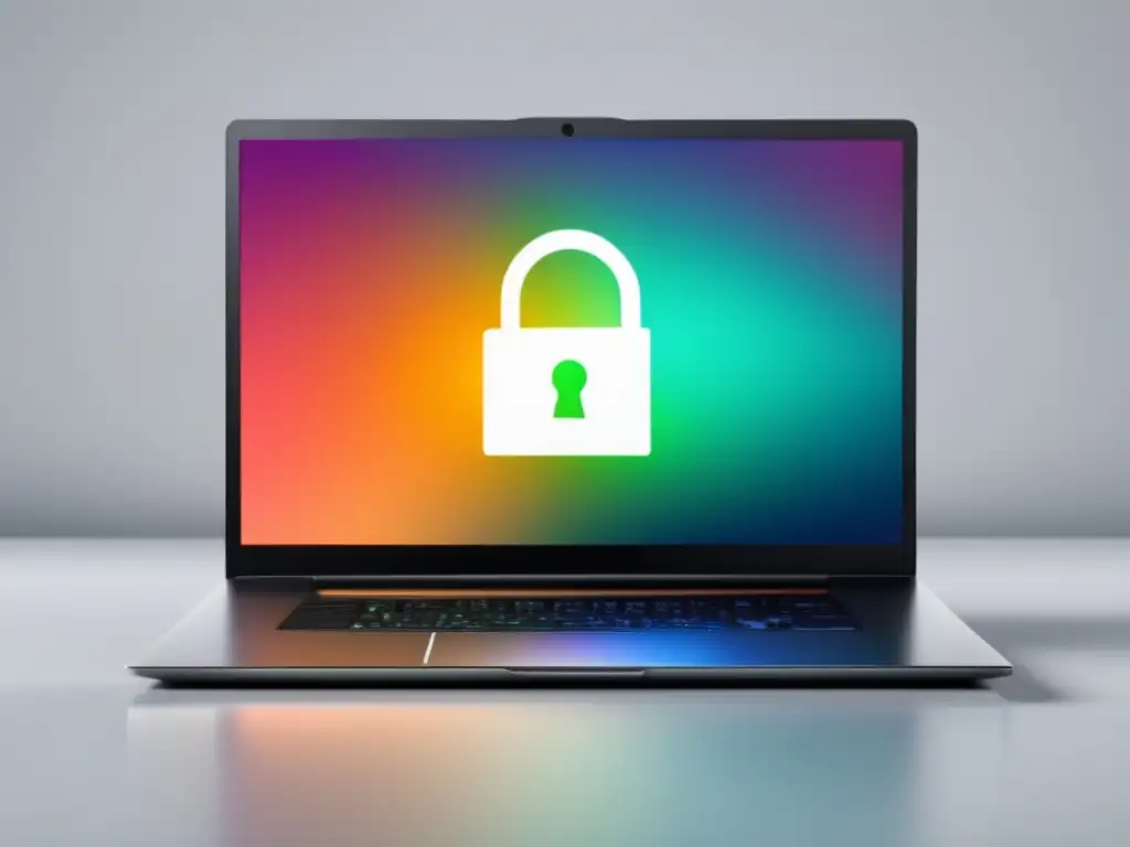 Laptop moderno y seguro Laptop moderno con símbolo de bloqueo, privacidad y protección de datos