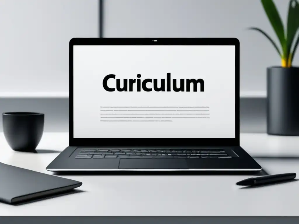 Laptop profesional con currículum vitae Laptop negro en un escritorio blanco, con documento de Word
