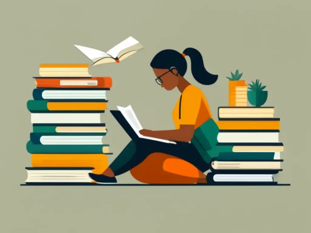 Persona concentrada leyendo rápidamente Mejorar lectura rápida exámenes admisión: persona concentrada en escritorio rodeada de libros, leyendo rápidamente