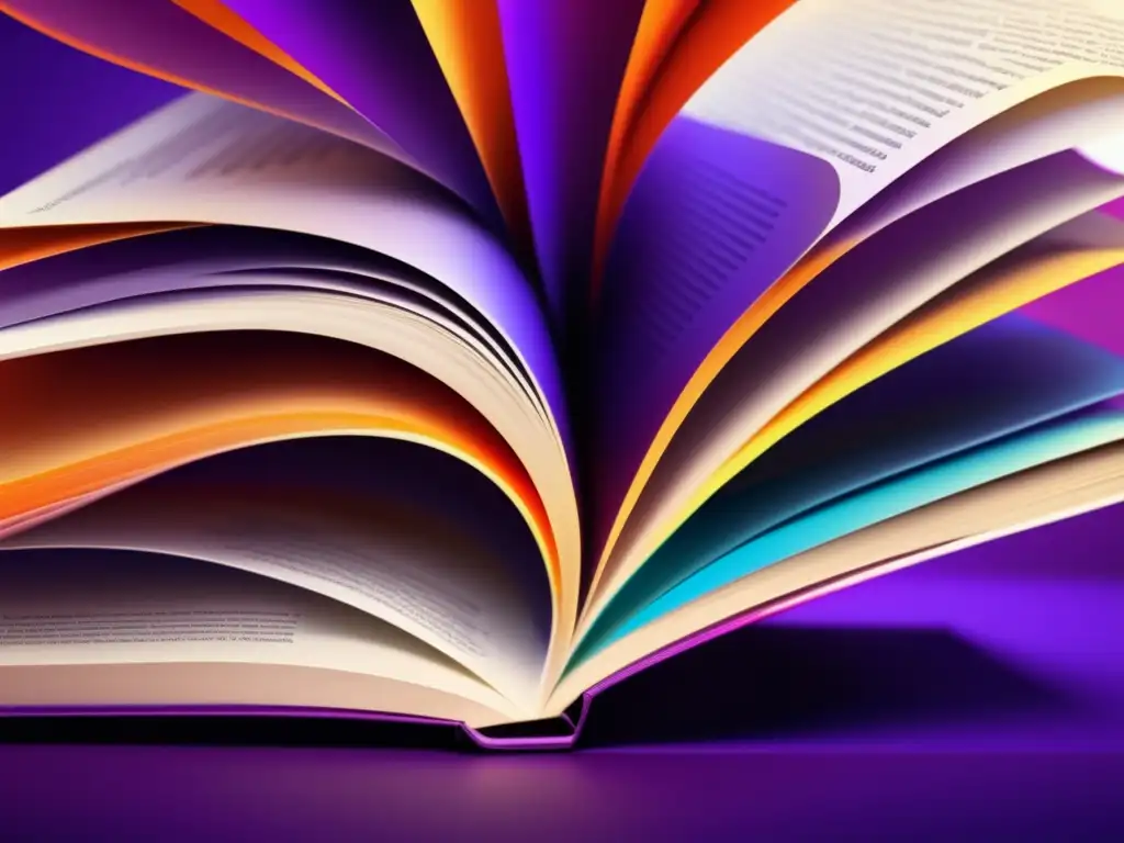 Libro abierto con páginas de colores vibrantes y patrones intricados Libro abierto con páginas de colores vibrantes y patrones intrincados