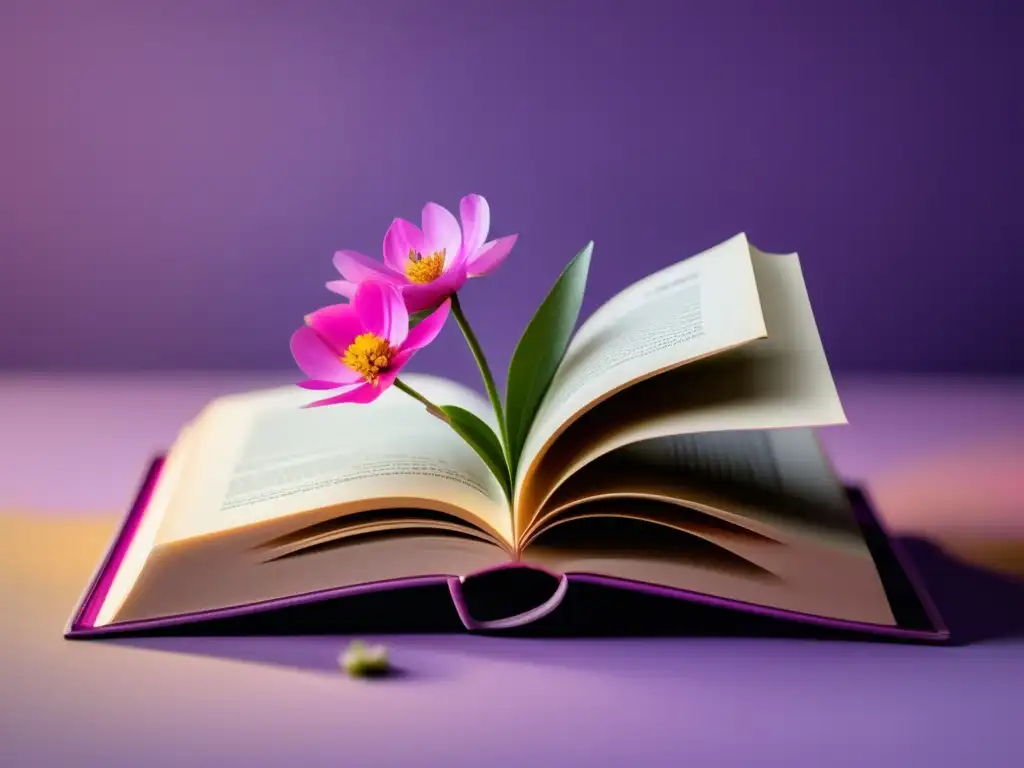 Libro abierto rodeado de flores Un libro abierto rodeado de flores, simbolizando el manejo de la autocompasión en la universidad