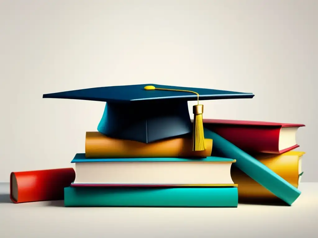Libros coloridos con gorro de graduación Graduación con libros coloridos y gorro | Refinanciamiento préstamos estudiantiles proceso y beneficios