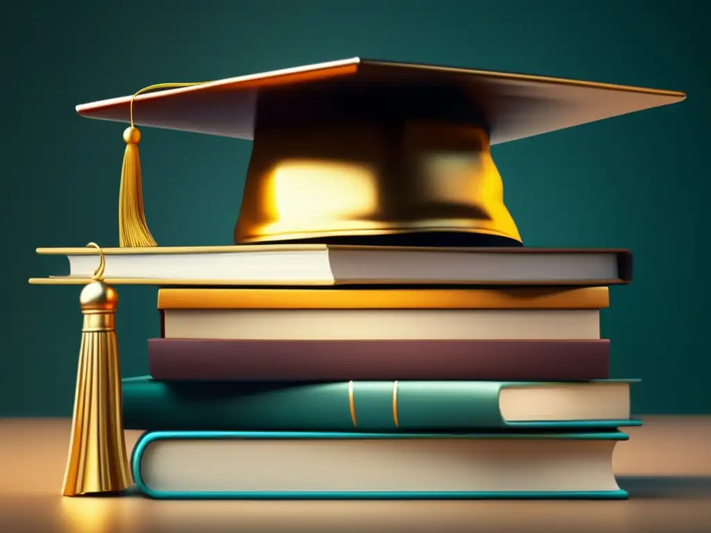 Graduación y libros: símbolos de éxito Graduación: Cap y libros elegantes y detallados