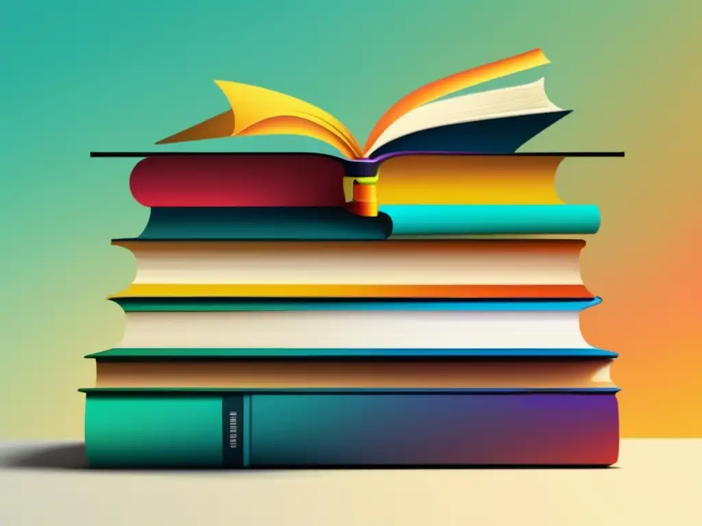 Libros ilustrados que representan logros y experiencia académica Libros ilustrados con colores vibrantes, representando logros y experiencias en admisiones universitarias
