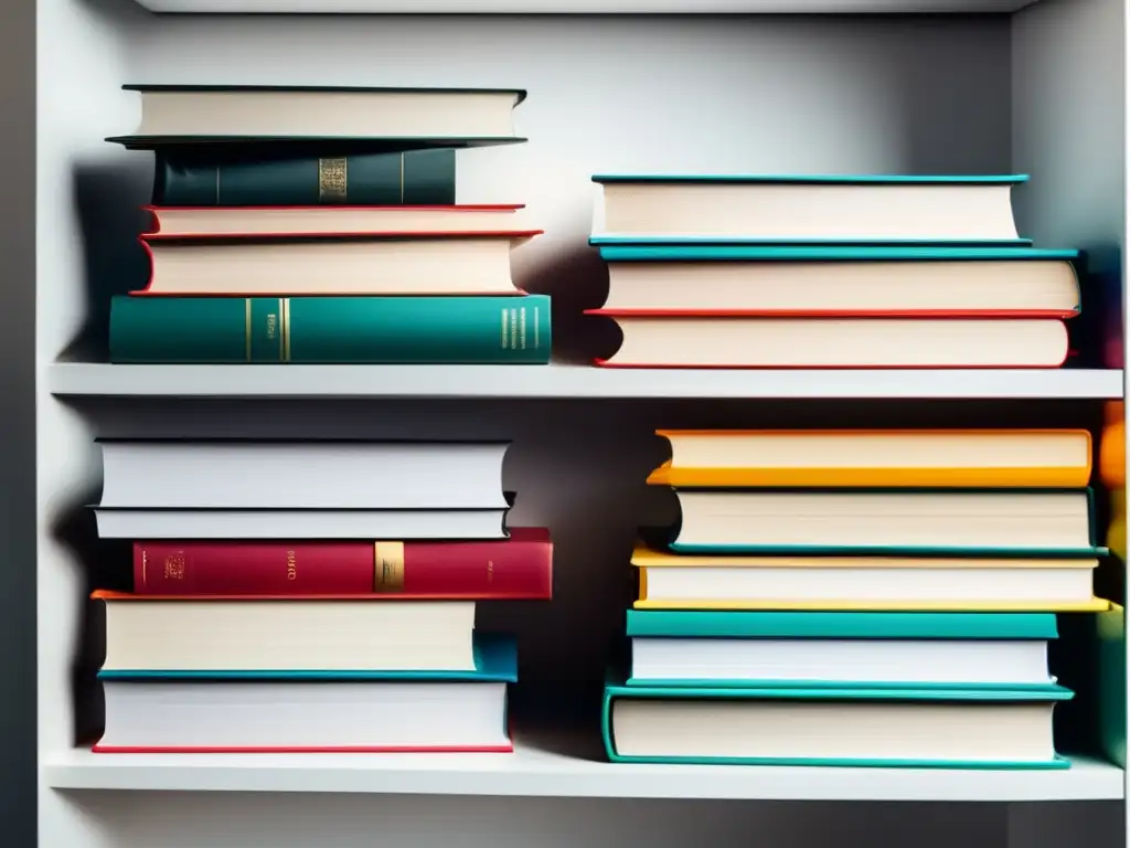 Oportunidades académicas: libros organizados en estantería Libros organizados en una estantería blanca, representando distintas áreas de estudio
