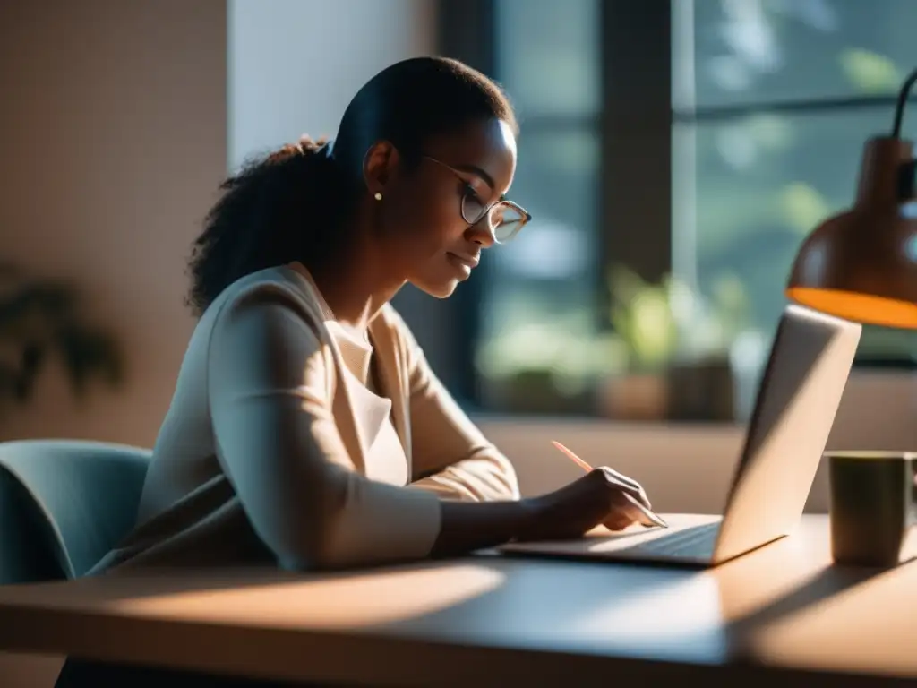 Madre estudiando con determinación Madre soltera concentrada en estudio universitario con motivación y organización