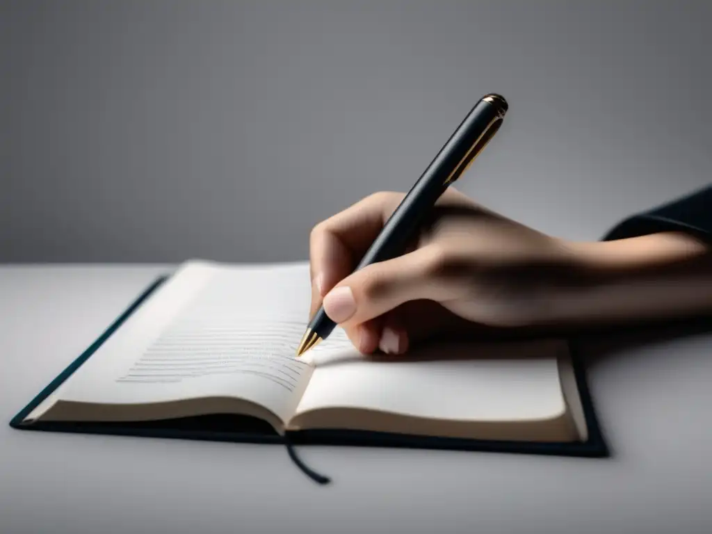 Mano sosteniendo pluma para escribir Mano sosteniendo pluma sobre cuaderno, simbolizando narrar experiencias personales en ensayo de admisión