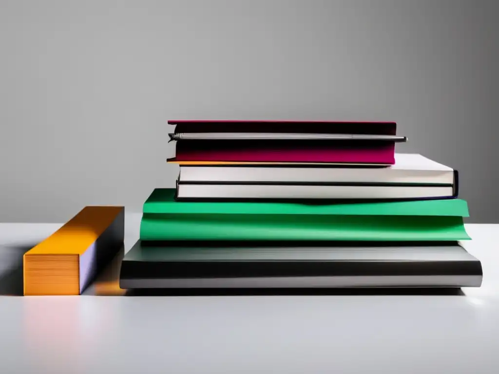 Escritorio moderno con ensayos organizados y plumas Mejores estrategias para admisiones universitarias: Escritorio moderno con ensayos organizados y resaltados