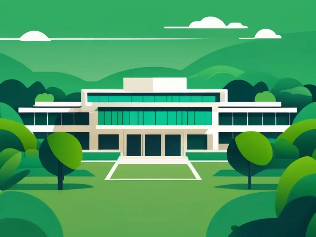 Campus universitario moderno con estudiantes en realidad virtual Ilustración minimalista de un campus universitario con un toque futurista, reflejando la eficiencia y velocidad de las admisiones universitarias en línea
