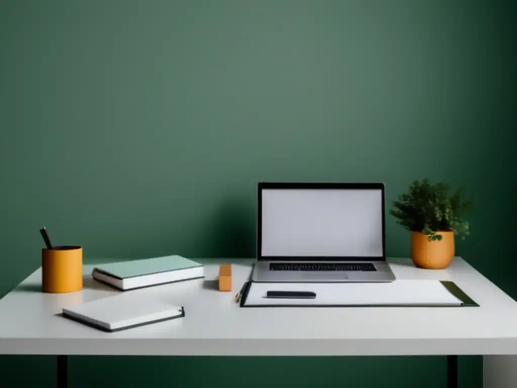 Ambiente de estudio sereno y organizado Ilustración minimalista de un entorno de estudio sereno y organizado con escritorio blanco, reloj a las 10:00 y notas de estudio