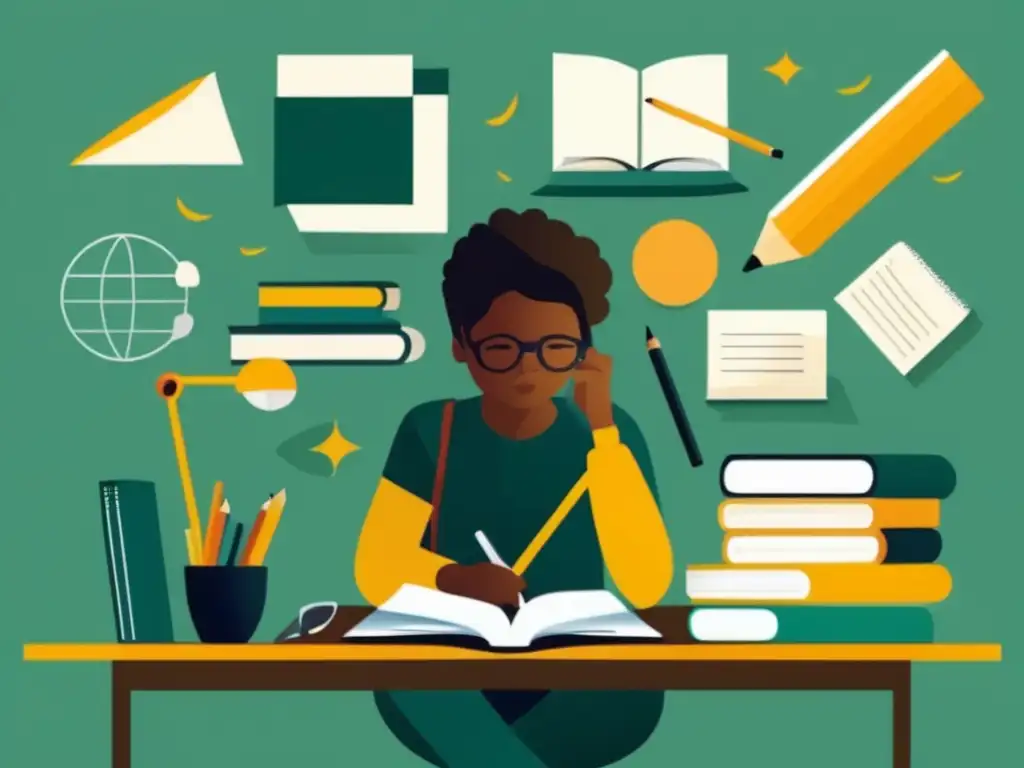 Estudiante reflexionando sobre su estilo de aprendizaje Ilustración minimalista de estudiante reflexionando sobre estilos de aprendizaje universitario