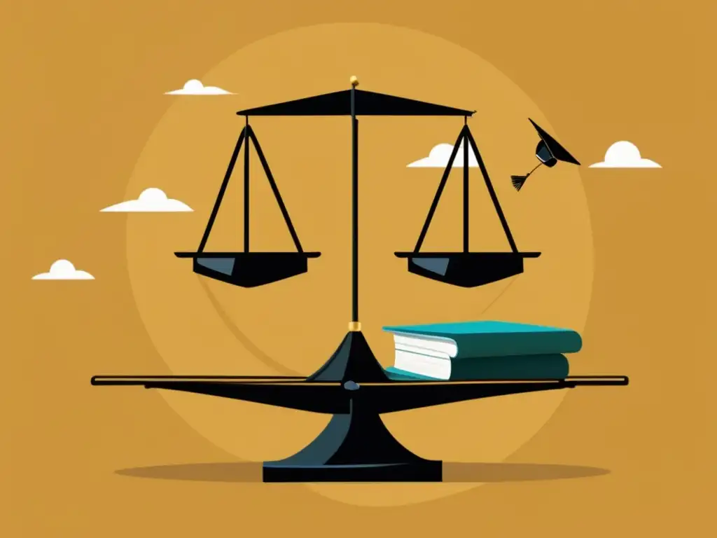Equilibrio entre educación y corrupción Ilustración minimalista y moderna: 'Consecuencias legales del escándalo 'Varsity Blues' en admisiones universitarias'