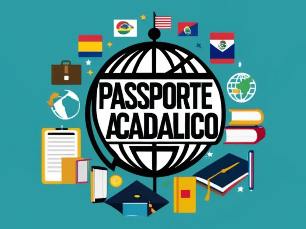 Estudiar en América Latina Ilustración minimalista y moderna de estudiar en el extranjero en América Latina con símbolos académicos, destacando requisitos