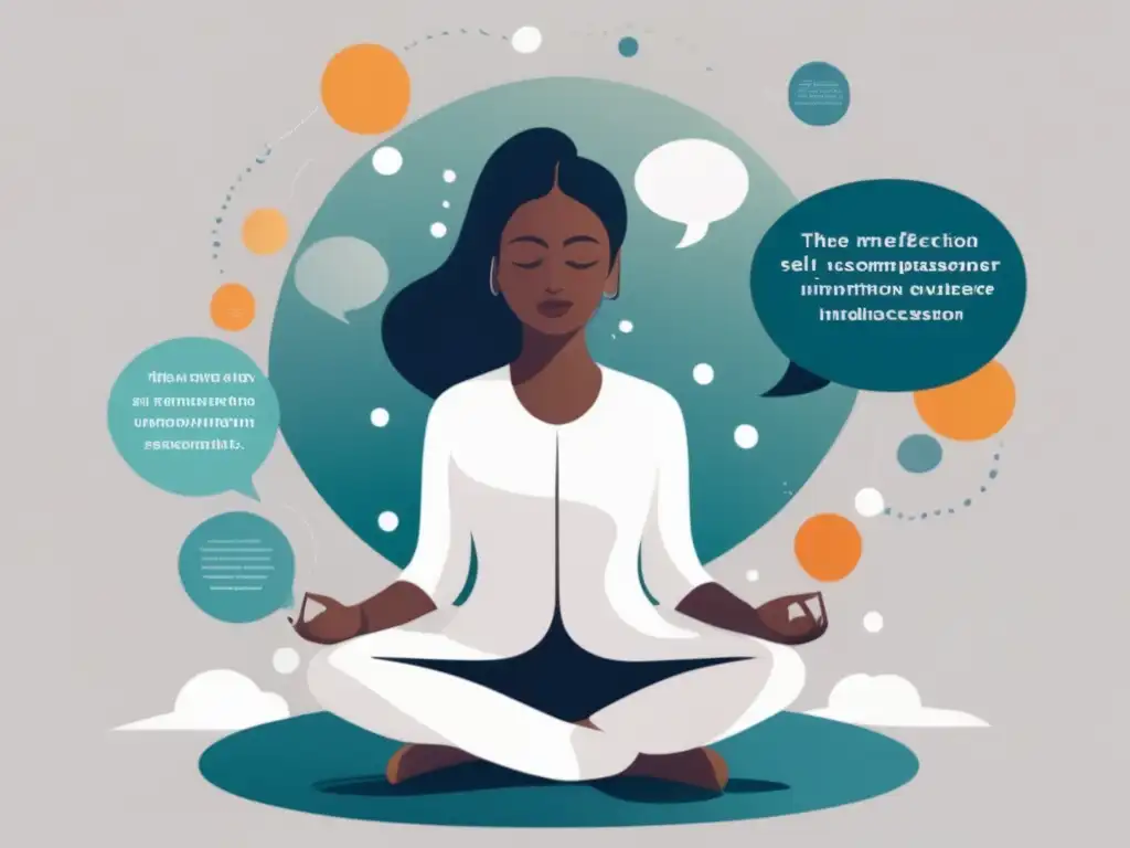 Autoconciencia y autocompasión Ilustración minimalista de meditación y autocompasión en la universidad