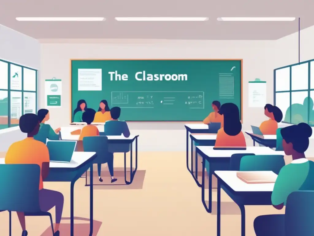 Aula moderna y espaciosa con estudiantes Ilustración moderna de un aula con estudiantes