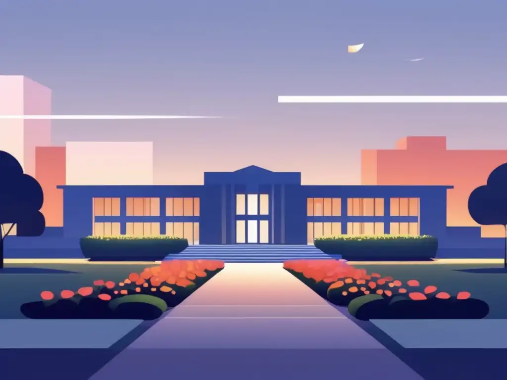 Campus universitario al atardecer Ilustración moderna de un campus universitario al atardecer - Tips para destacar en admisiones universitarias