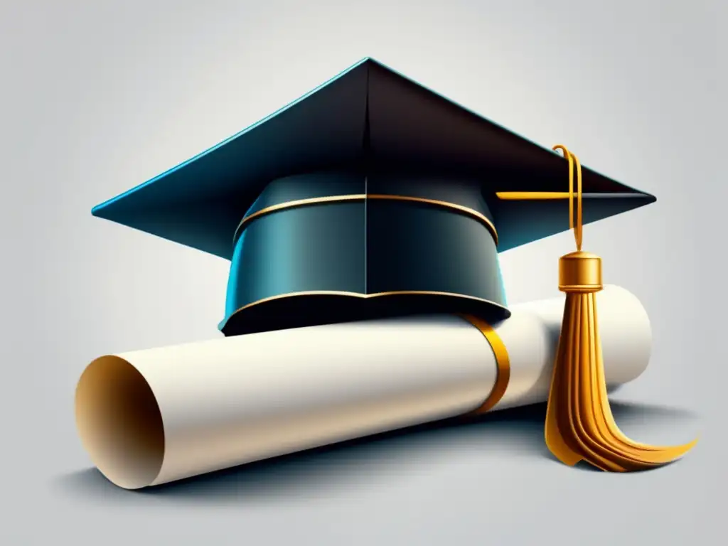 Estrategia de ingreso y leyes de admisión Ilustración moderna de gorro de graduación y diploma en fondo blanco
