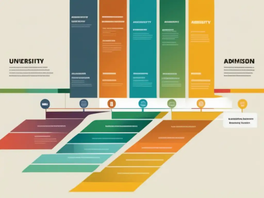 Evolución admisiones universitarias Representación gráfica moderna y minimalista de la evolución de admisiones universitarias con historia, colores y símbolos clave