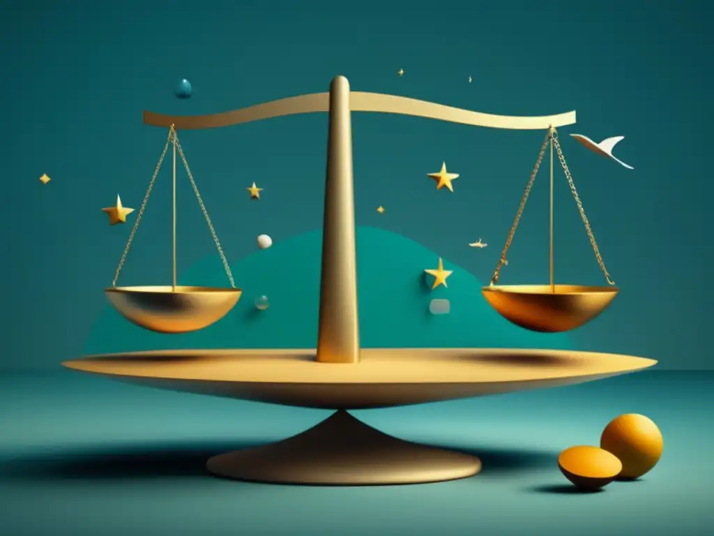 Equilibrio en decisiones universitarias Ilustración moderna y minimalista de una balanza con objetos que representan sueños y realidades en la decisión universitaria informada