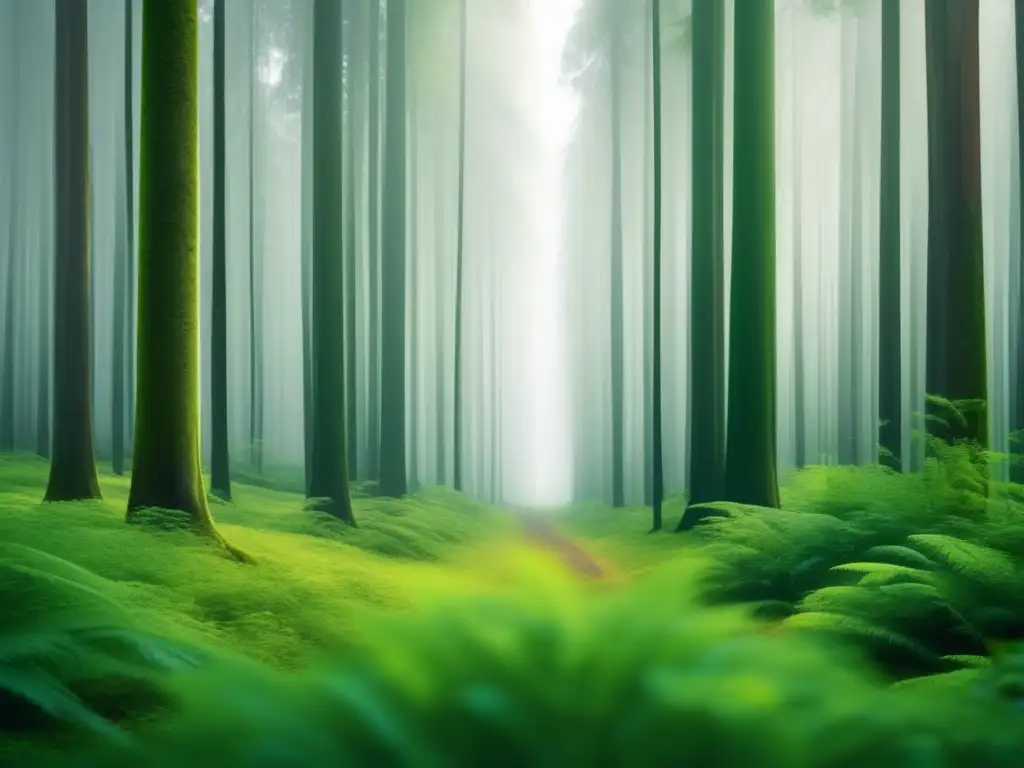 Exuberante bosque verde: educación ambiental Ilustración moderna y minimalista de un bosque verde exuberante, resaltando la importancia de la naturaleza en estudios ambientales
