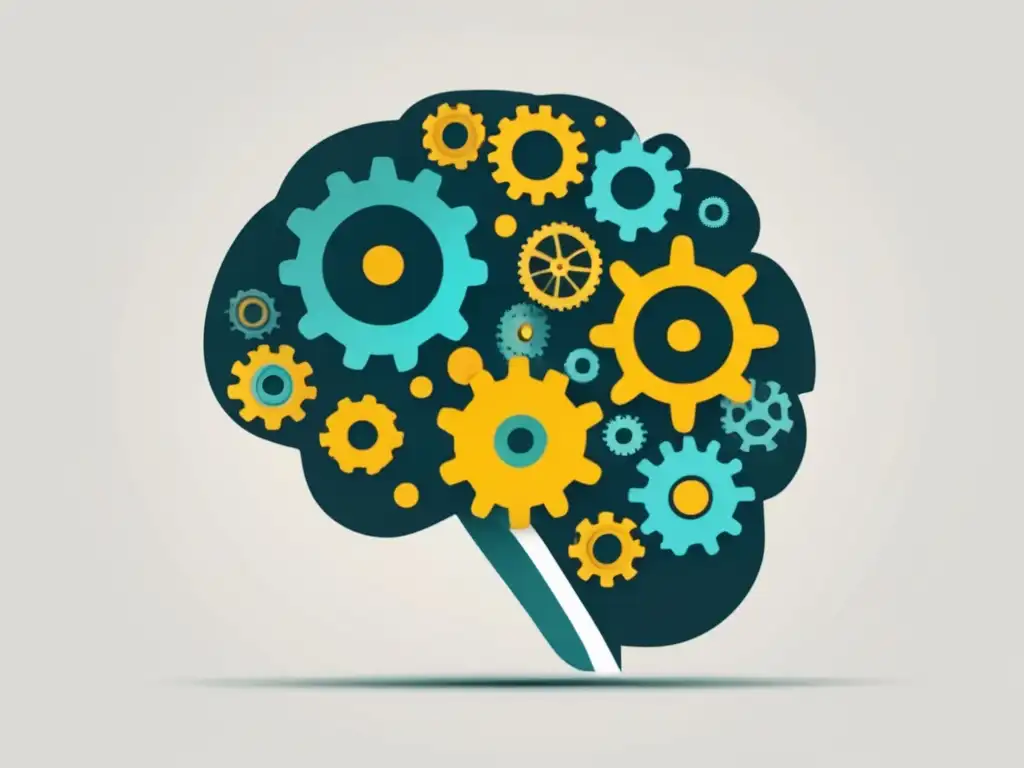 Pensamiento innovador: cerebro de engranajes Ilustración moderna y minimalista de un cerebro compuesto por engranajes interconectados, simbolizando el pensamiento innovador