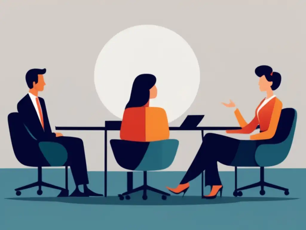 Confianza y preparación en una entrevista de becas Ilustración moderna de una persona segura en entrevista de becas, mostrando confianza y habilidad de argumentar (110 caracteres)