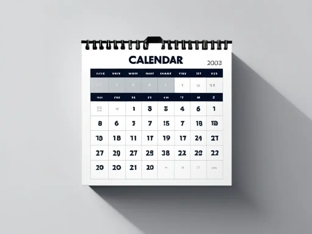 Calendario minimalista, moderno y organizado Un moderno calendario minimalista con diseño contemporáneo, resaltando la eficiencia y profesionalidad del artículo
