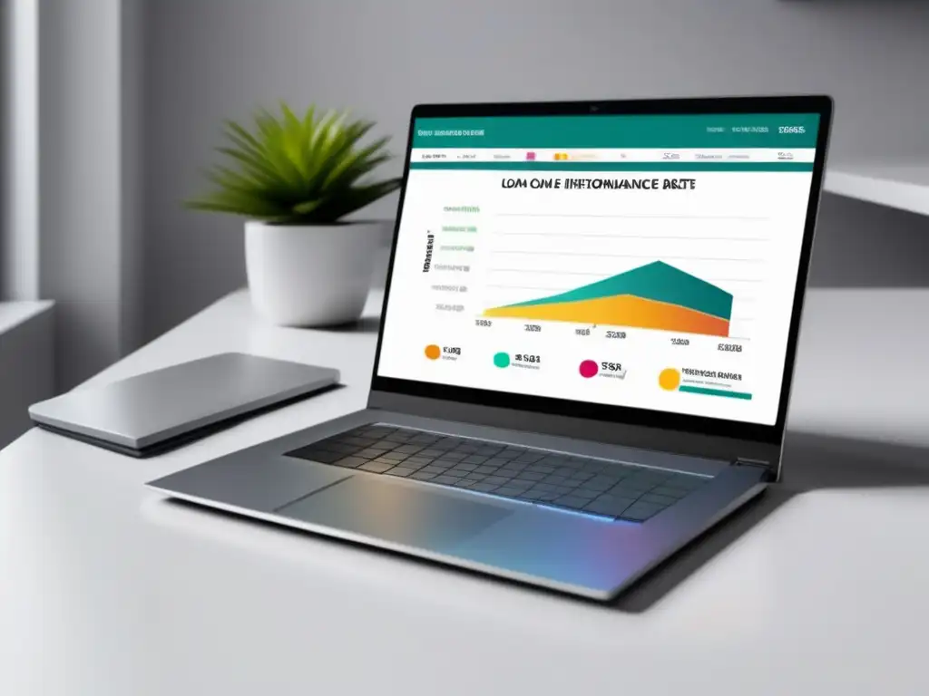 Laptop refinanciamiento estudiantil Laptop moderno muestra gráfica interactiva de refinanciamiento préstamos estudiantiles