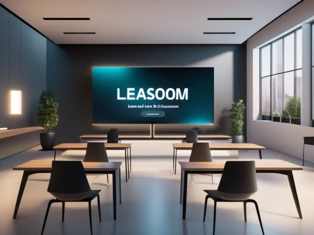 Aula virtual futurista con pantalla interactiva Preparación para el MOOC en línea: Imagen 8k detallada de un aula virtual futurista con estudiantes y profesor interactuando en una pantalla digital