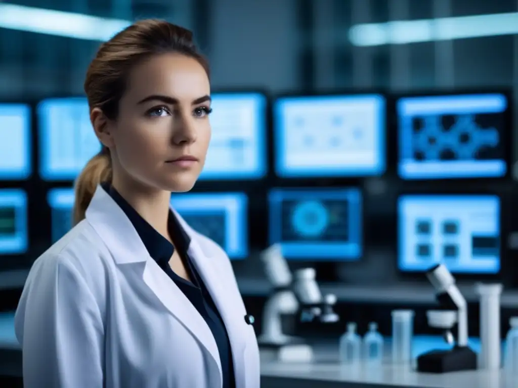Mujer científica en laboratorio moderno Mujer científica en laboratorio moderno - Becas para mujeres científicas universitarias
