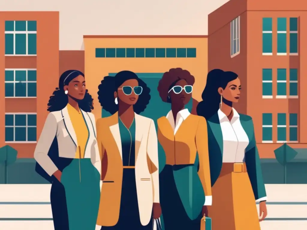 Mujeres STEM empoderadas frente a la universidad Ilustración de mujeres diversas rompiendo barreras de género en admisiones universitarias