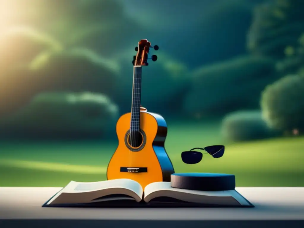 Sala moderna y minimalista para musicoterapia Musicoterapia para relajación en admisiones universitarias: Escena serena y moderna con música e naturaleza