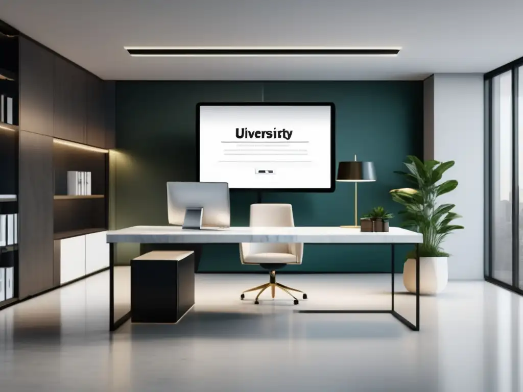 Oficina moderna y personalizada Oficina minimalista con escritorio de mármol blanco, computadora y aplicaciones personalizadas