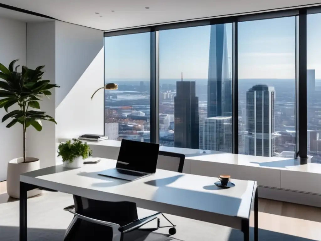 Espacio de oficina minimalista con vistas a la ciudad Oficina minimalista con vista a la ciudad: Importancia de elegir universidad para éxito laboral