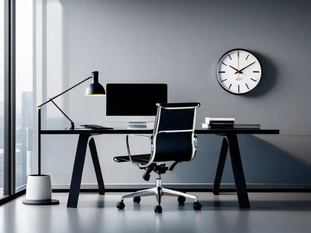 Oficina moderna y profesional Oficina moderna con escritorio de vidrio y silla ergonómica