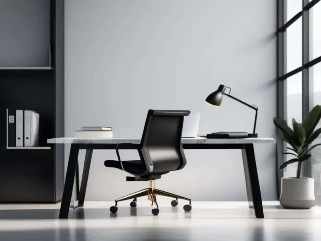 Oficina moderna y minimalista con tecnología y vista panorámica Oficina moderna con estrategias efectivas para entrevistas universitarias