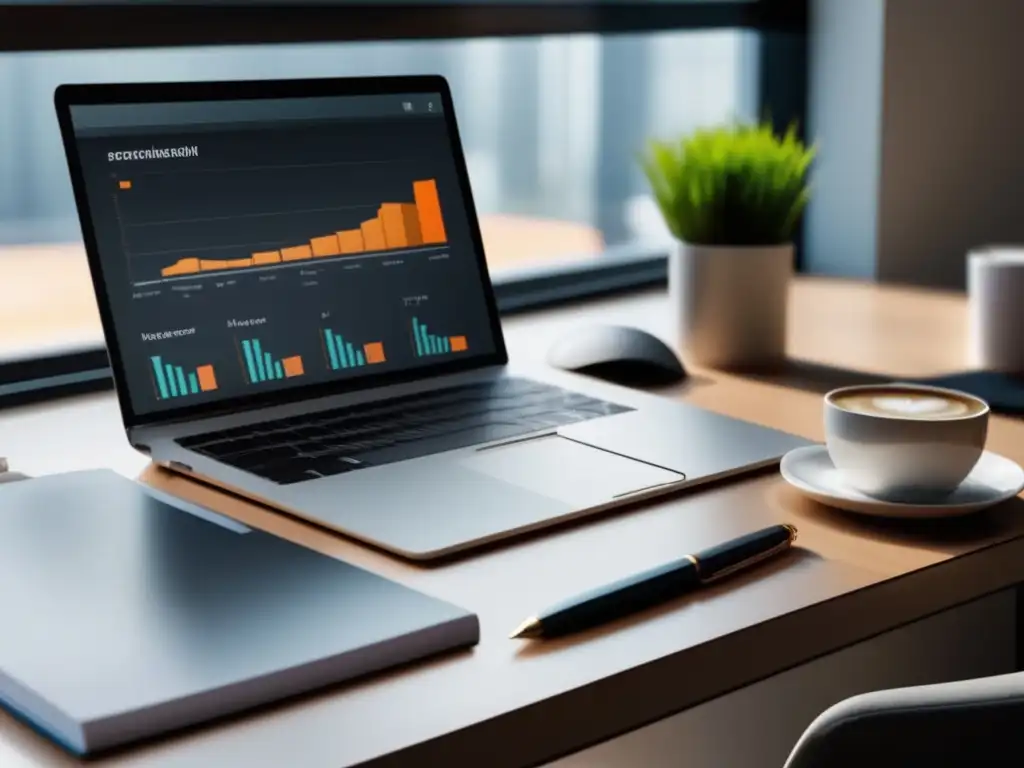 Espacio de trabajo moderno y organizado Oficina moderna con laptop, cuaderno y café