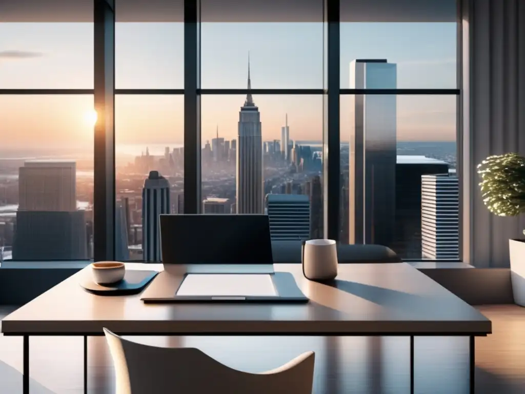 Oficina minimalista con vista panorámica Oficina moderna y minimalista con beneficios de la universidad en la carrera