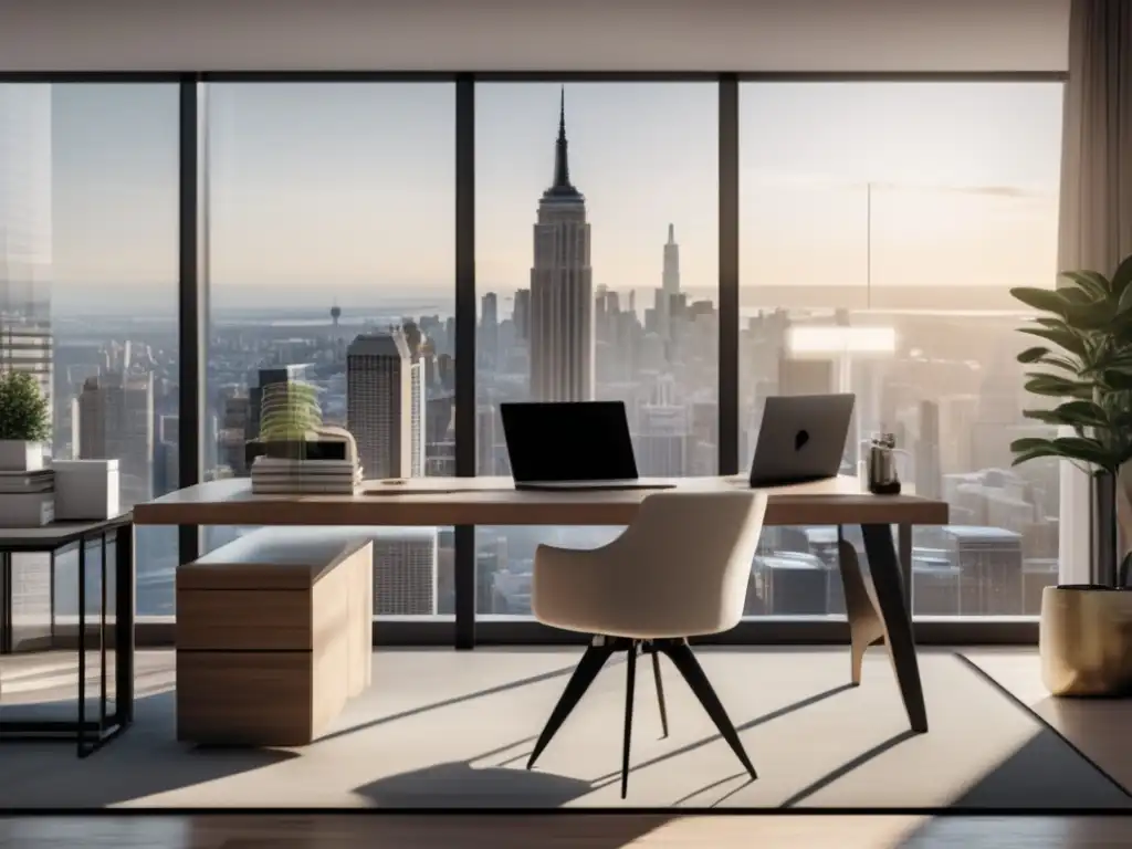 Oficina moderna con vista a la ciudad Oficina moderna y minimalista con vista a la ciudad - Guía de asesoría para admisiones universitarias