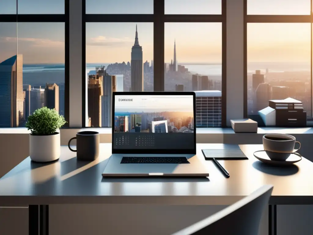 Espacio de oficina moderno y minimalista Oficina moderna y minimalista con vista a la ciudad - Simplificar proceso admisiones universidades Europeas
