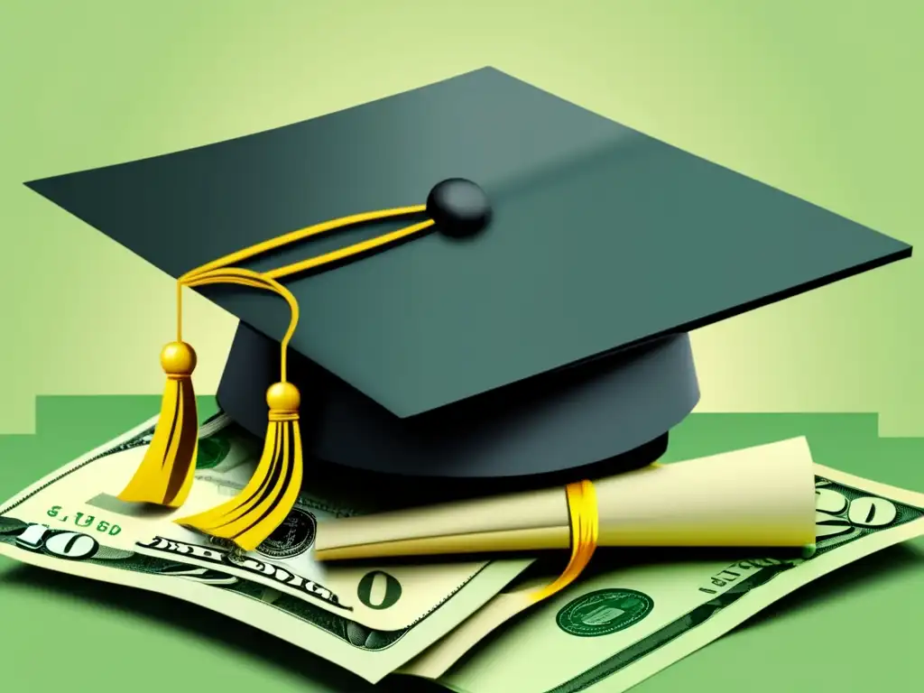 Financiamiento educativo sin deuda Opciones de financiamiento educativo sin endeudarte: graduación minimalista con gorro y dinero