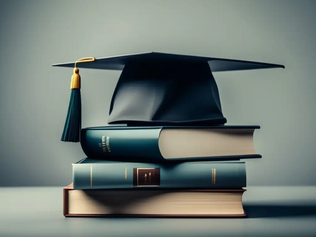 Logro académico y amor por la educación Opciones de financiamiento educativo sin endeudarte - Stack de libros con gorro de graduación, simbolizando logros académicos y búsqueda de conocimiento
