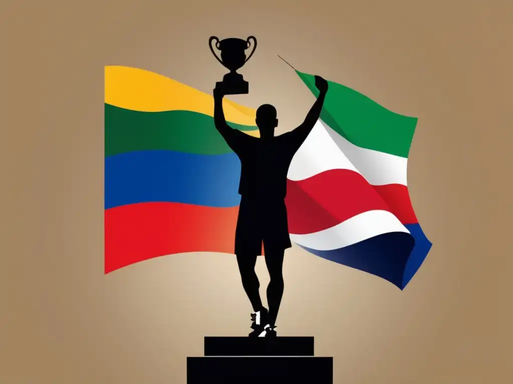 Estudiante atleta triunfador con trofeo y banderas internacionales Oportunidades para atletas internacionales en universidades extranjeras con programas deportivos y éxito capturados en imagen
